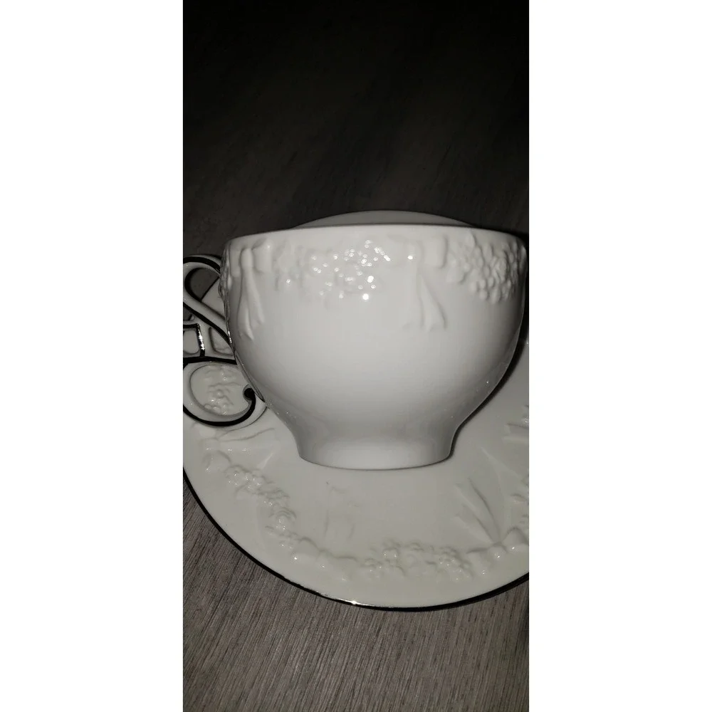 Vintage 1983 Enesco Silver Anniversary Wishes Tea Cup and Saucer Set